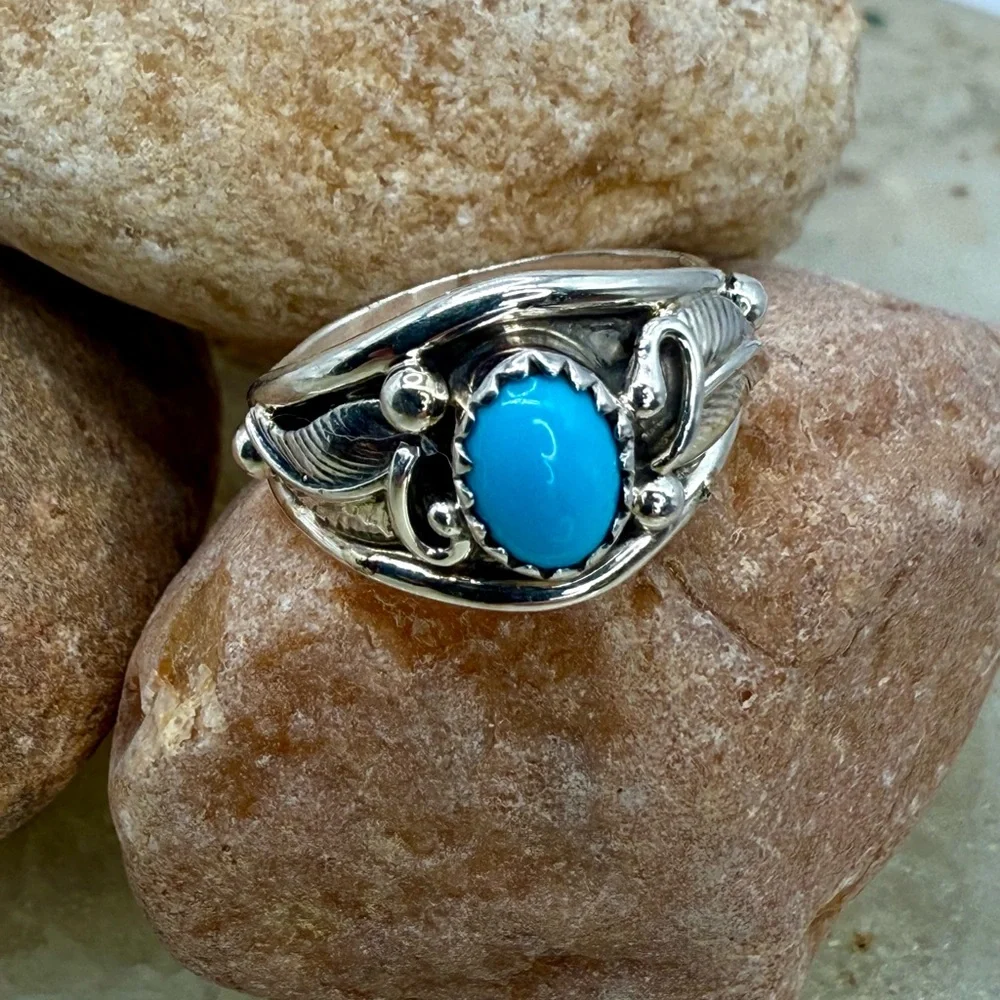 Navajo Sterling Silver Sleeping Beauty Turquoise Ring Mark Barney NWT Sz 6 –3.0g